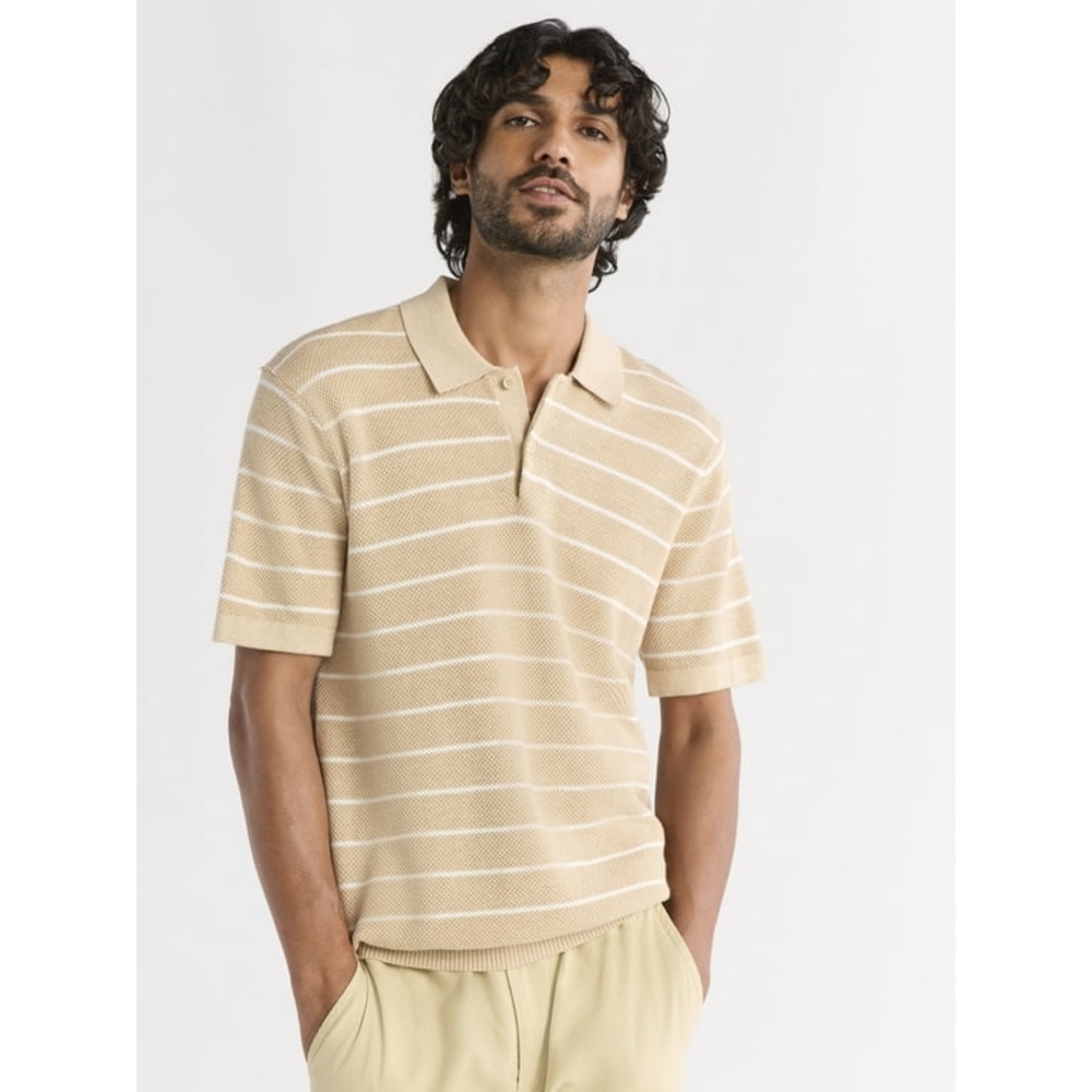 Men's Tan Striped Polo Shirt